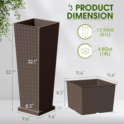 Devoko Resin 32'' Tall Planters, Large Taper Outdoor Planter - color: Brown, size: 32" With Trays