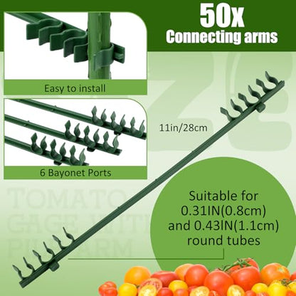50 Pcs Adjustable Plant Stake Arm for Tomato Cage 11" Stake Connector