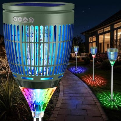 All‑in‑1 Solar Bug Zapper Outdoor, Electric Mosquito Killer Insect Trap - color: Green