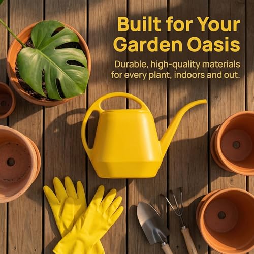 Fasmov Plastic Watering Can, Yellow, 1-Gallon