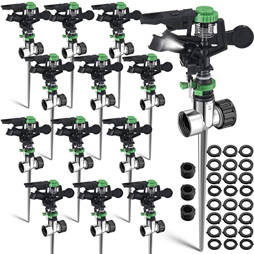 Pulsating Metal Spike Rotating Large Area Impact Sprinkler for Yard Lawn Garden (12, Black and Green)