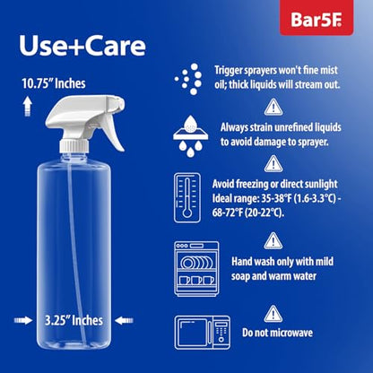 Bar5F Plastic Spray Bottles with Mixor Trigger, 32 oz, Pack of 2