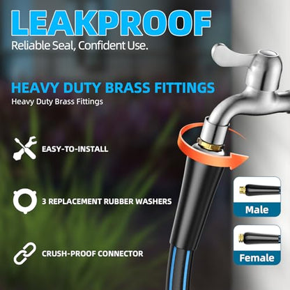 Heavy Duty Garden Hose 100FT, Flexible Water Hose With 10 Function Sprayer - color: Blue, size: 100FT
