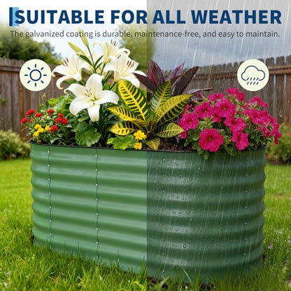 Garvee 2 Pack 4x2x2ft Galvanized Raised Garden Bed, Oval Metal Planter Box - color: Green-oval, size: 4x2x2ft 2pcs