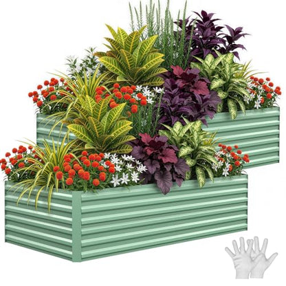 Garvee 2PCS 8x4x2ft Galvanized Raised Garden Bed, Outdoor Planter Box - color: Green-rect., size: 8x4x2ft 2pcs