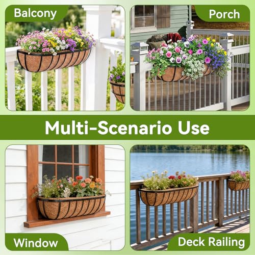 Halatool 24 Inch Railing Planter Box, 2 Pack Trough Planter Box for Outdoor - color: Semi-circle