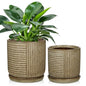 Oairse Ceramic Pots for Indoor Plants, 6.1 +4.9 inch Pots for Plants Set of 2 Brown Plant Pots with Drainage Holes and Saucers Texture Ceramic Planters Indoor Outdoor Flower Pot for Succulent - style: Round Shaped