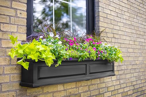 Mayne Nantucket 60in Self-Watering Rectangular Window Box Planter, Black - color: Black, size: 60in