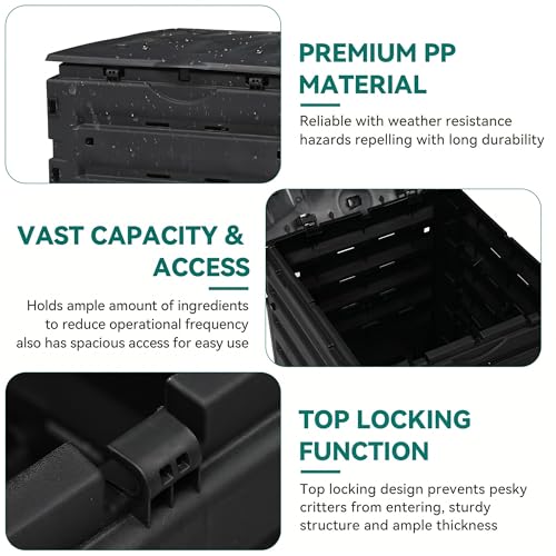 YITAHOME 120 Gallon (450L) Large Outdoor Garden Waste Container, Bin with Snap-on Top Lid and Aeration System, Lightweight Yard Waste Barrel, Easy Assembly