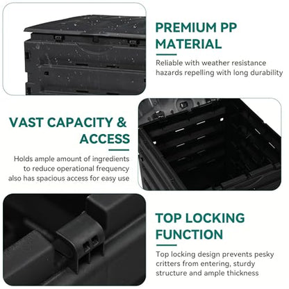 YITAHOME 120 Gallon (450L) Large Outdoor Garden Waste Container, Bin with Snap-on Top Lid and Aeration System, Lightweight Yard Waste Barrel, Easy Assembly
