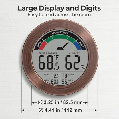 Digital Hygrometer Indoor Thermometer, Brushed Metal Frame, Bronze - color: Bronze
