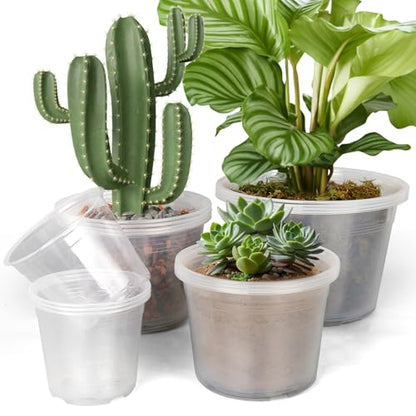 FUIJOL 6/8/10/12 Inch 16 Pack Large Clear Nursery Pots with Drainage - size: 6/8/10/12inch-16Pack