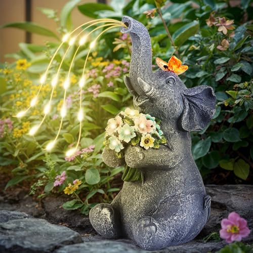 Solar Garden Elephant, Animal Decor, Garden Statue, Fairy Garden Accessories, Patio, Yard, Balcony Decorations Outdoor, Lawn Ornament, Housewarming, Birthday, Mothers' Day Gifts for Mom.