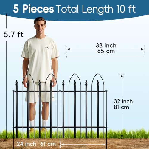 Thealyn Garden Fence 32" H x 24" W (5 Panels, Total 10 ft) - size: 32″ H x 10 ft (5 Panels) Without Gate Latch