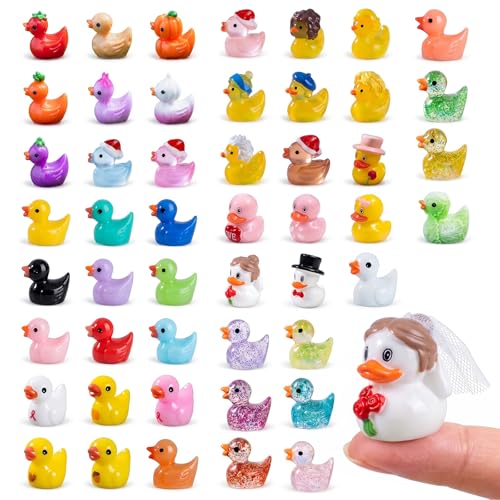 Zerobe 50Pcs Mini Resin Ducks: Tiny Figurine Fairy Garden Accessories - color: Multicolor