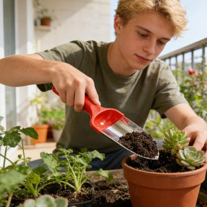Hand Trowel Ergonomic Gardening Digging Planting Tool - color: red round head