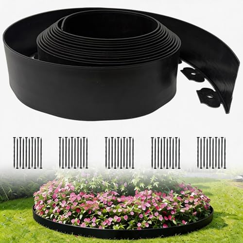 33FT Landscape Edging, 4 Inch Garden Edging Border with 50 Spikes, Flexible Lawn Edging for Trees, Landscape, Garden, Flower Beds, Lawn, Yard, Pathway, Paver Edge-Black - color: Black, size: 4in*33FT