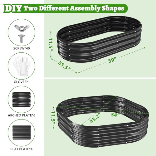 TBMLC Oval Black Galvanized Planter Box, Metal Raised Garden Bed 5X2.7X1 FT - color: Black, size: 5X2.7X1 FT