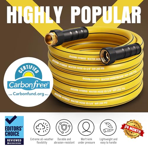 Heavy Duty Garden Hose 50ft, NON-EXPANDABLE Flexible Water Hose, Kink Resistant Lightweight Hybrid Hose, Leakproof Hose Male to Female Fittings - color: Black+Yellow, size: 50ft