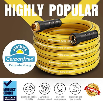 Heavy Duty Garden Hose 50ft, NON-EXPANDABLE Flexible Water Hose, Kink Resistant Lightweight Hybrid Hose, Leakproof Hose Male to Female Fittings - color: Black+Yellow, size: 50ft