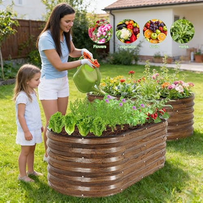 Galvanized Raised Garden Bed - 2PCS 4x2x1.4ft Metal Planter Box Brown - color: Brown, size: 4x2x1.4ft(2pcs)