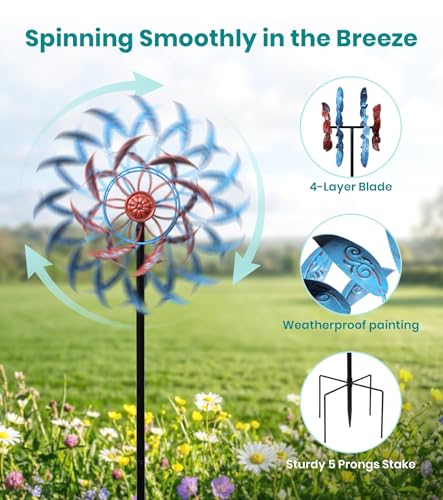 4 Layer Wind Spinners Metal Vine Scroll Kinetic Garden Yard Art Decor - color: Vine