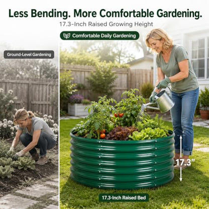 17" Tall 4FT Round Raised Garden Bed, 2 Pack Galvanized Raised Box, Green - color: Green, size: 4×4×1.5 Ft