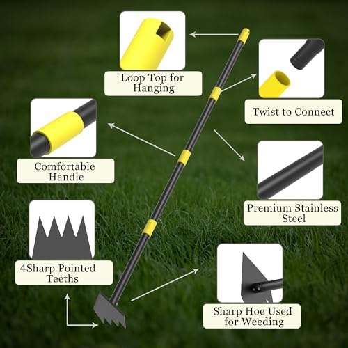 Heavy Duty Garden Hoe, 60" Adjustable Length Long Handle Hoe Garden Tool Weeding Tool for Grass Removal, Lawn Care, Soil Loosening & Cultivating