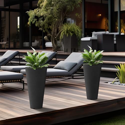 Kante 2-Pack All-Weather 18" H Round Tapered Black Plastic Planters - color: Black, size: 18" H