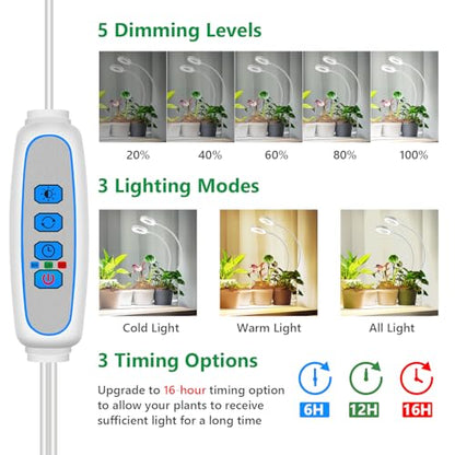Grow Lights for Indoor Plants, 2 Heads 96 LEDs Clip On Grow Light - size: 1 Pack White