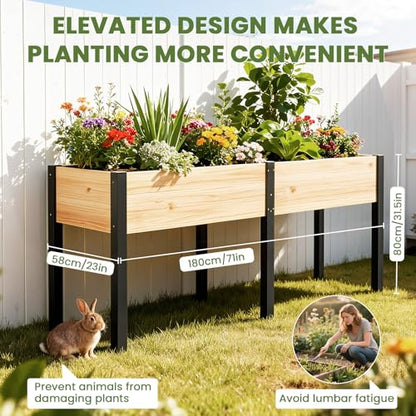 SUNYRISY Dual Wooden Raised Garden Bed Outdoor with Metal Legs