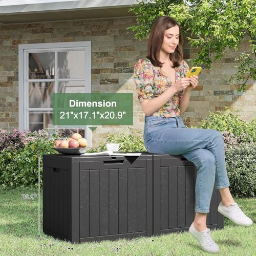 Outdoor Storage Box Waterproof, 32 Gallon Deck Box for Patio-2 Boxes - color: Striped Black, style: 32Gallon-2 Packs