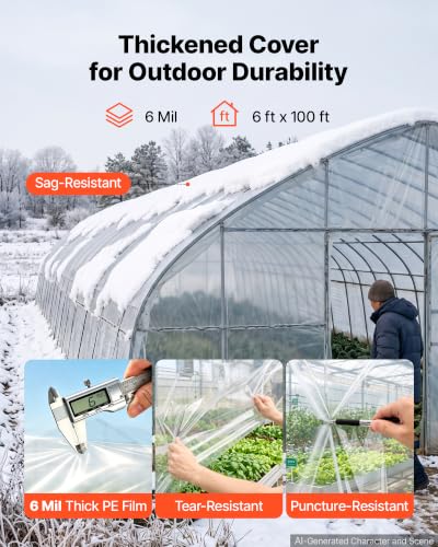 VEVOR Greenhouse Plastic Sheeting 6 x 100 ft 6 Mil Clear Polyethylene Film - size: 6 x 100 ft