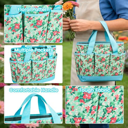 Garden Tools 10 Pack Floral Pattern Garden Tool Set with Tote Bag, Rust-Proof Aluminum Gardening Tools Set, Heavy Duty Gardening Kit Gardening Gifts for Women for Mom Birthday Housewarming Gift