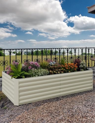 Garvee 2PCS 8x4x2ft Galvanized Raised Garden Bed Outdoor,Rust-Resistant Raised Garden Beds for Gardening, Easy Assembly Outdoor Garden Box & Planters - color: Beige-rect., size: 8x4x2ft 2pcs