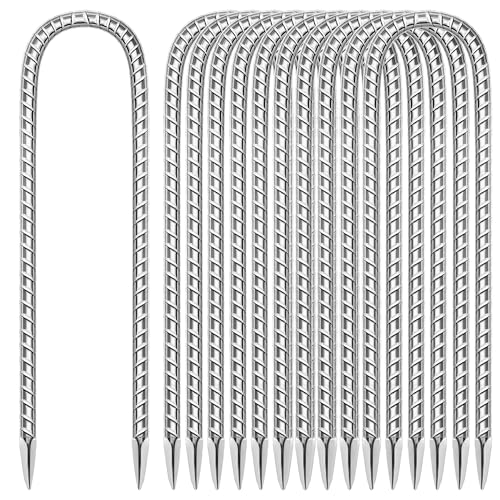 10 Pack Ground Garden Rebar Stakes Rebar 12 Inch Anti-Rust Galvanized Steel U Shape Hook Heavy Duty Ground Anchors for Tents, Position Kits,Fences, and Trampolines Landscape Fabric - color: U-16'' 8mm 10pcs SL