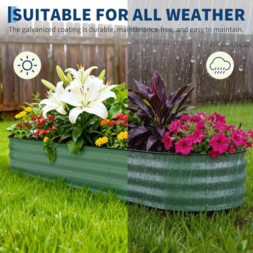 Garvee 2 Pack 8x2x1.5ft Galvanized Raised Garden Bed, Metal Planter Box - color: Green-oval, size: 8x2x1.5ft 2pcs