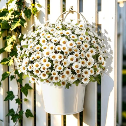 Artificial Daisy Mums for Outdoors, 12 PCS Fall Flowers, White - color: White