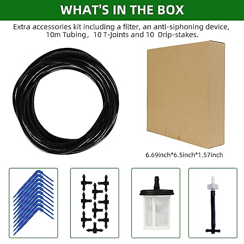 Solar Automatic Drip Irrigation Kit System, JIYANG Solar Powered Auto Easy DIY Watering Device Supported Pots Plants, 6-12 Timing Modes With Anti-Siphoning Device (Expansion Kit/Extra Accessories Kit)
