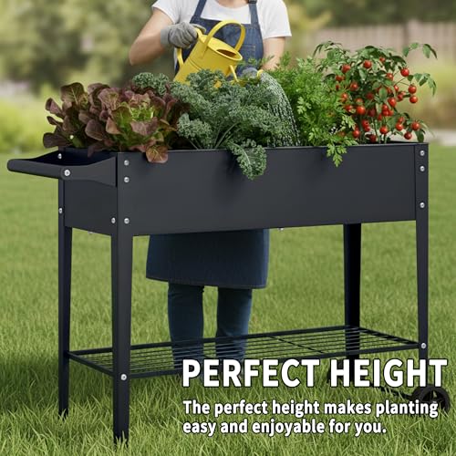 Elevate 2Pcs 32" Tall Raised Garden Bed with Wheel,Planter Box for Backyard,Outdoor Garden, Patio, Balcony, 400lb Capacity,Grey - size: 37.4"x14.6"x31.6", style: Grey(2PCS)