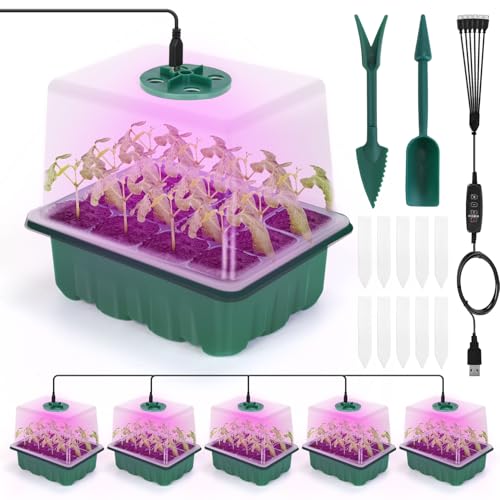 Seed Starter Tray with Grow Light, 6-Pack 72 Cell