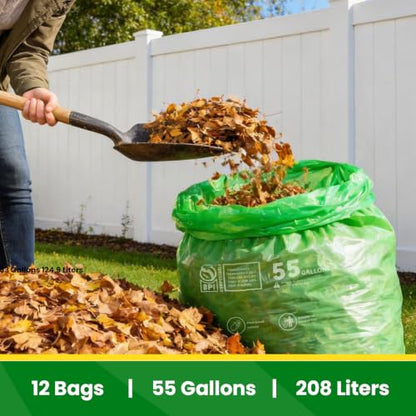 30-33 Gallon Compostable Trash Bags Liners Flat-Top, Heavy Duty Extra Thick 1.28 Mil, 124.92 Liter, 30 Bags, Lawn, Yard, and Restaurant Use, ASTM D6400, US BPI Certified - color: 33 Gal