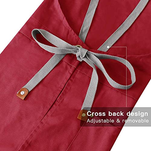 Crossback Apron with Pockets, Apron with Adjustable Straps - color: Red