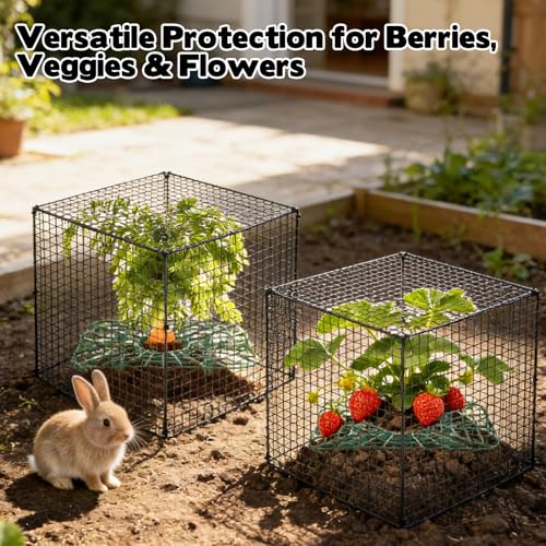 6 Set Upgraded Strawberry Protection Supports with Wire Plant Protectors from Animal Sturdy Metal Wire Plant Cages Mesh Plant Cover Strawberry Growing Racks Planting Stand for Garden,12 Inch Square