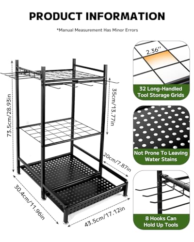 Garden Tool Organizer, Garage Shed Storage, Broom & Hose Tool Rack