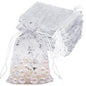 HRX Package 100pcs Snowflake Organza Gift Bags Christmas 4x6 inch, Small White Mesh Jewelry Pouches Little Drawstring Candy Bags - color: White-Snowflake
