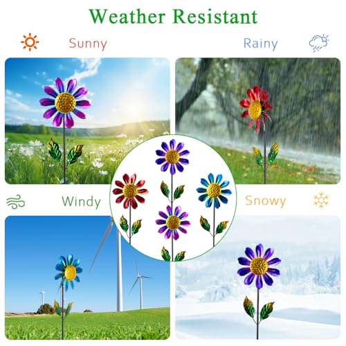 4 Pack Wind Spinner Outdoor,Waterproof Metal Flowers Windmill - size: Sunflowers-4Pack