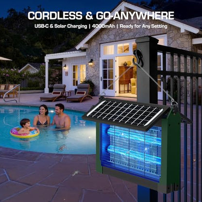 Solar Bug Zapper Outdoor with Dual Solar Panels, 4500V Mosquito Zapper - color: Green