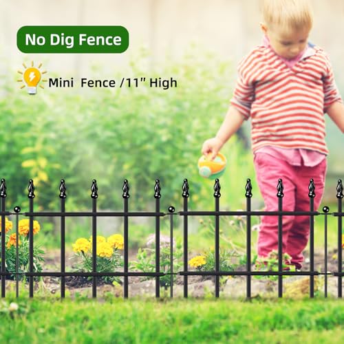 Decorative Metal Garden Fence 11" x 6', Small Fence Border with Stakes - size: 11″H x 6ft（5 Panels）