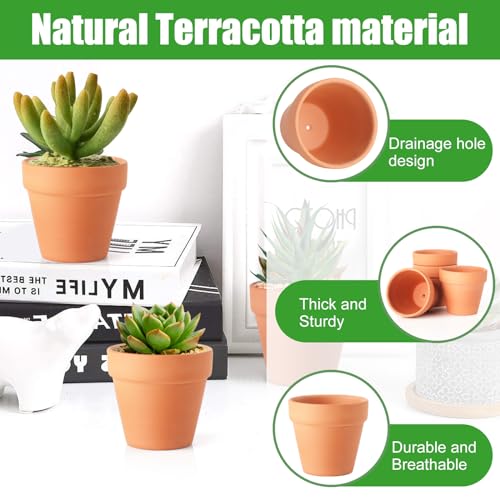 Baxrou Terra Cotta Pots 24 Pack 3.15 Inch Mini Clay Pot with Drainage Holes